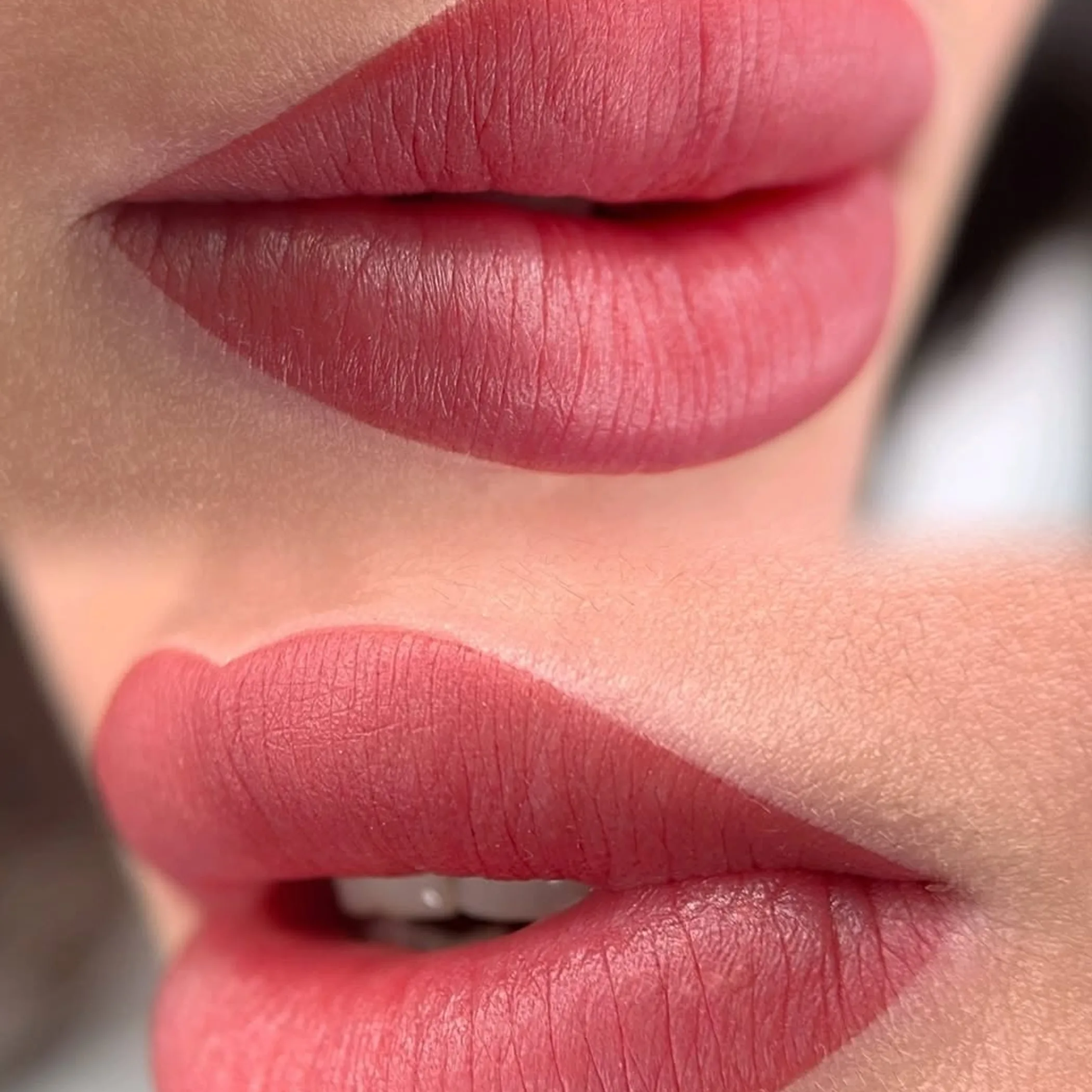 close-up of lip tattoo on lips