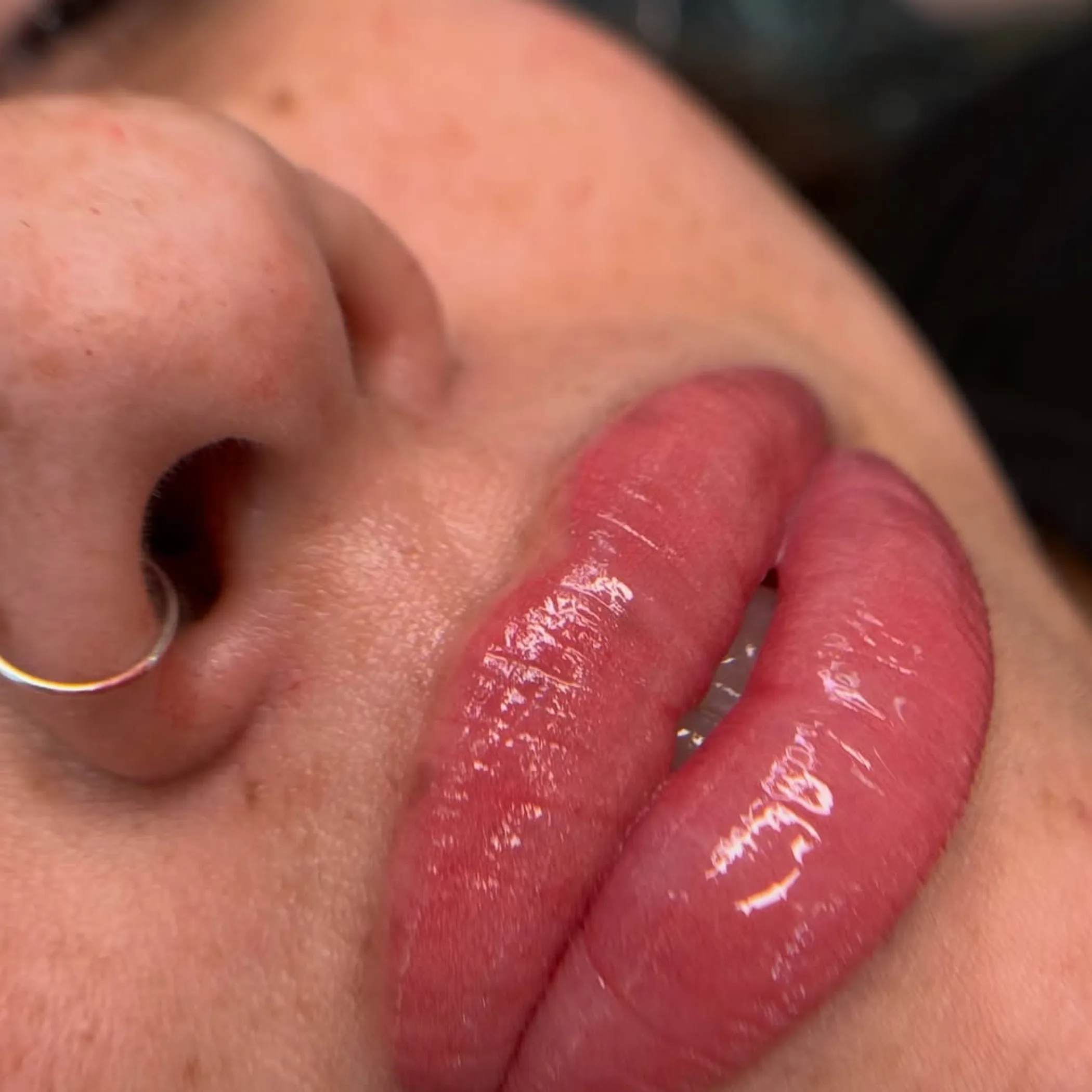 close-up of lip tattoo on lips